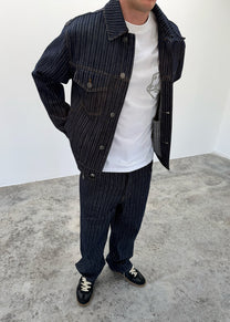 PINSTRIPE DENIM JACKET - NAVY