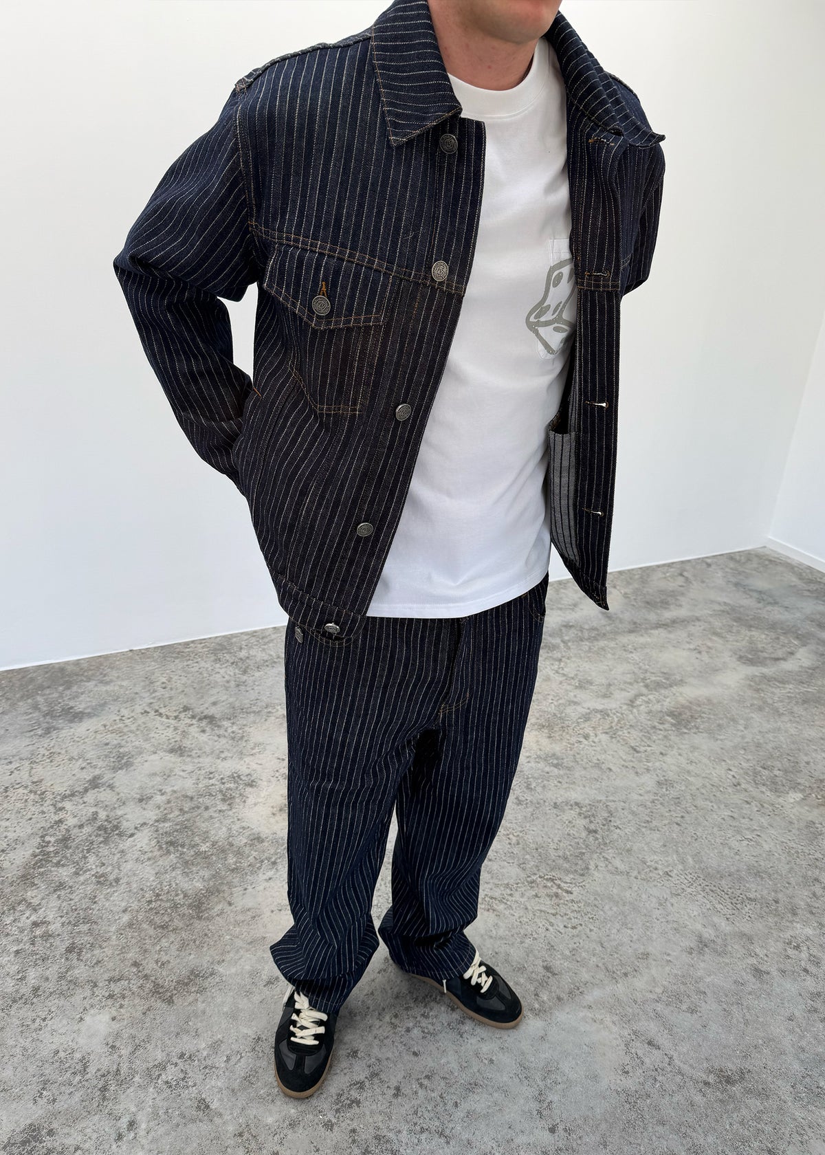 PINSTRIPE DENIM JACKET - NAVY