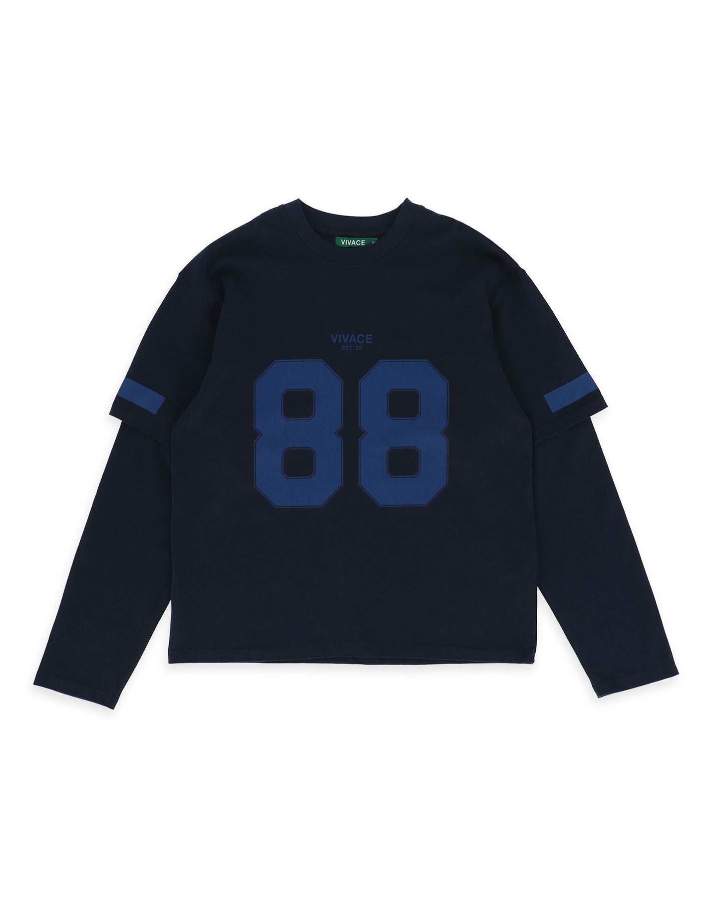 Navy blue sweater with large blue number 88 on a white background