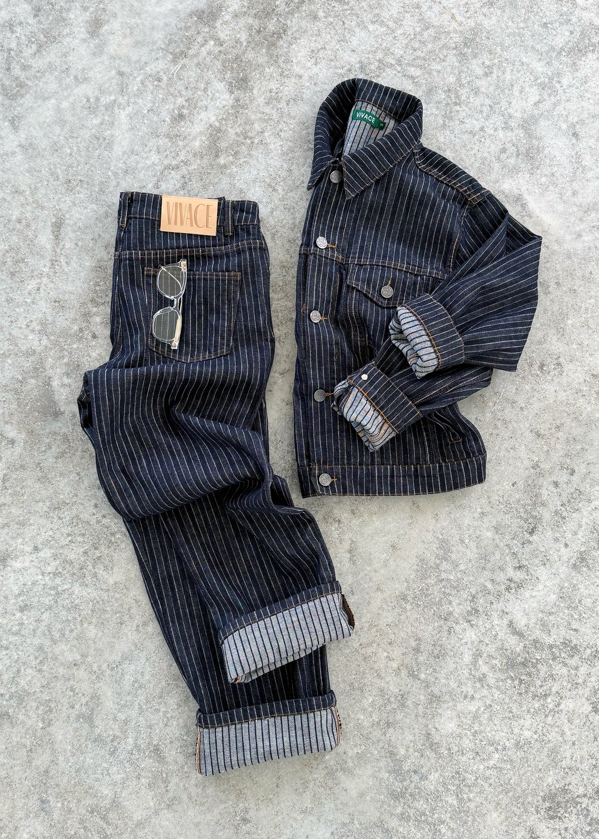 PINSTRIPE DENIM JACKET - NAVY