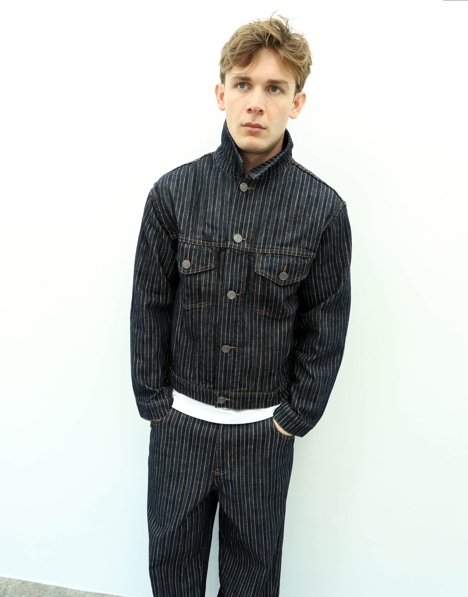 PINSTRIPE DENIM JACKET - NAVY