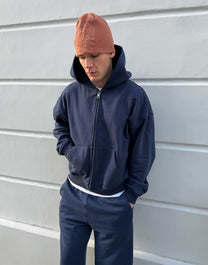 BASIC ZIP-UP HOODIE - NAVY