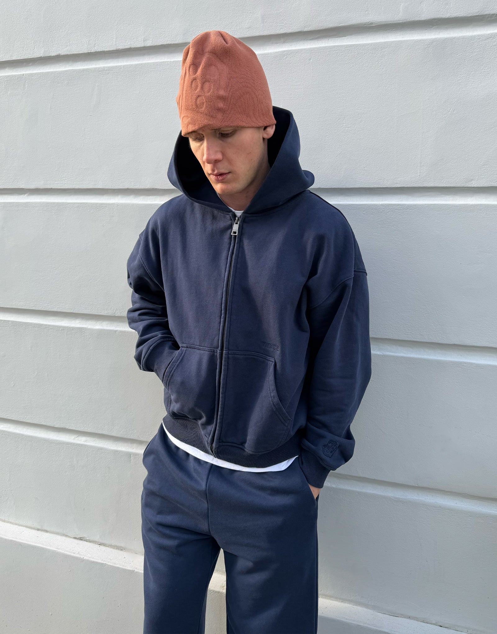 BASIC ZIP-UP HOODIE - NAVY